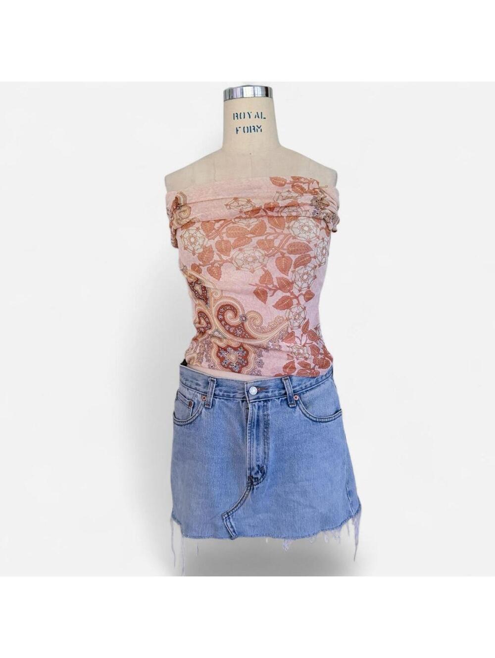 Vintage Y2K Pink Paisley Floral Mesh Off The Shoulder Top in Blush - Picture 2 of 6